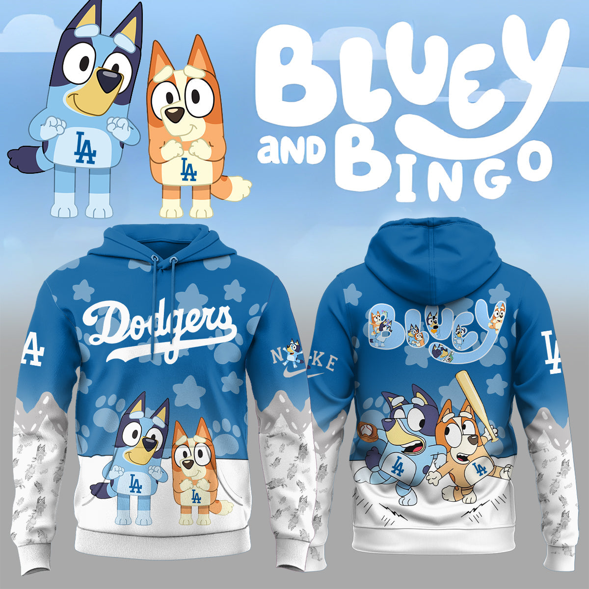 ,Los Angeles Dodgers Hoodie Bluey and Bingo