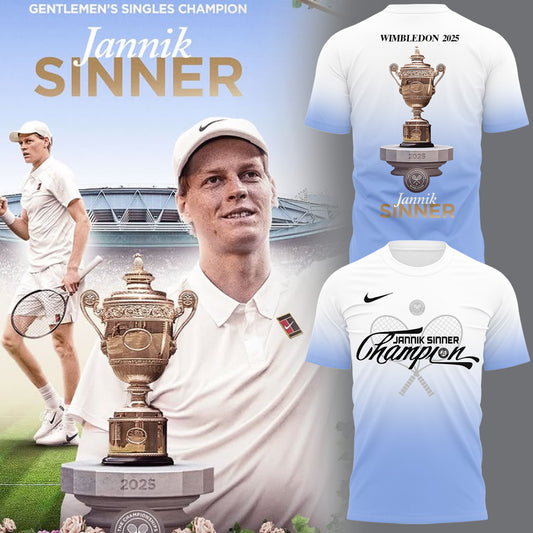 Limited Edition For The First Time Jannik Sinner Wimbledon Championships 2025 Blue and White TShirt