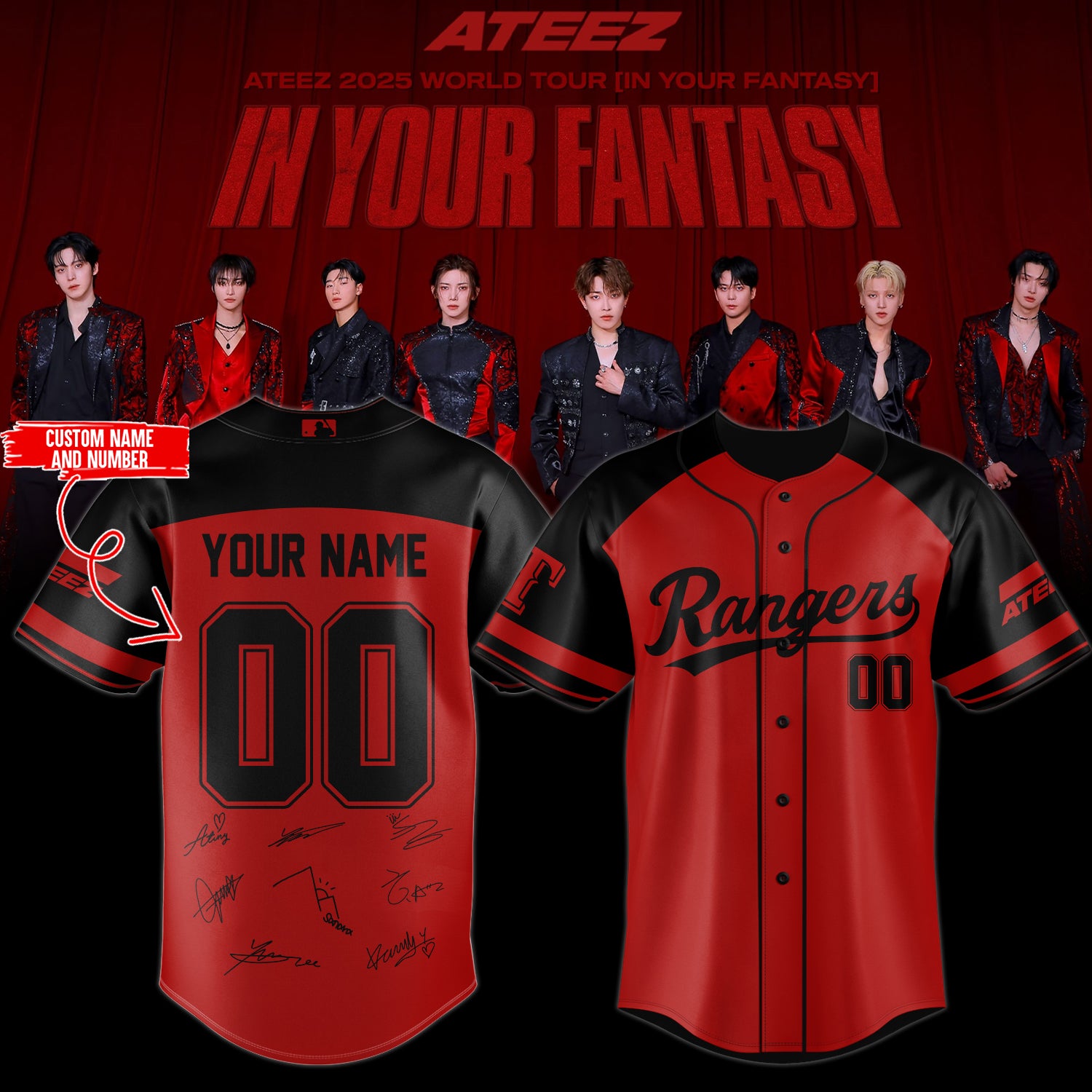 Texas Rangers x ATEEZ 2025 World Tour Baseball Jersey (Custom Name&Number)