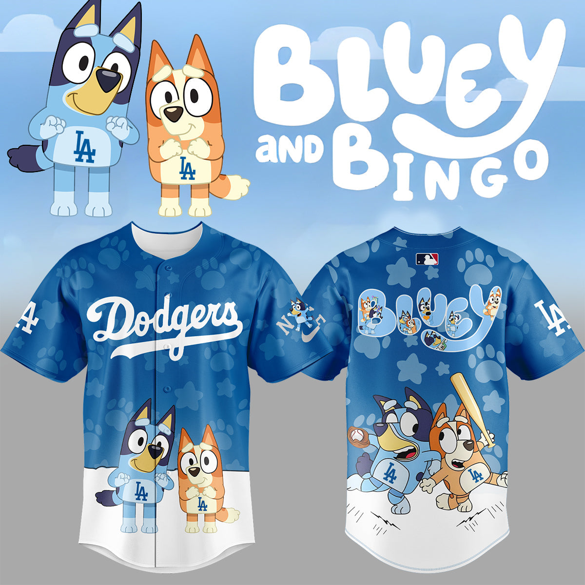 ,Los Angeles Dodgers Hoodie Bluey and Bingo Jersey