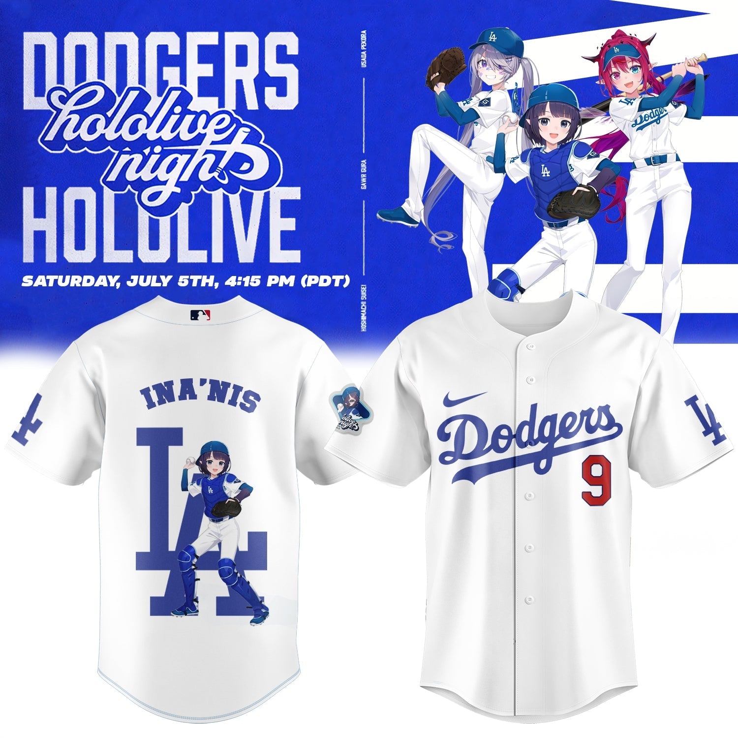 Los Angeles Dodgers Baseball Jersey - Hololive Night Ina’nis Jersey 2025 LA-18