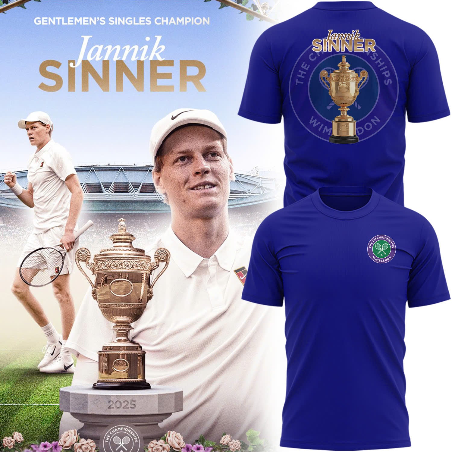 Special Jannik Sinner Wimbledon Championships 25 T-Shirt Navy