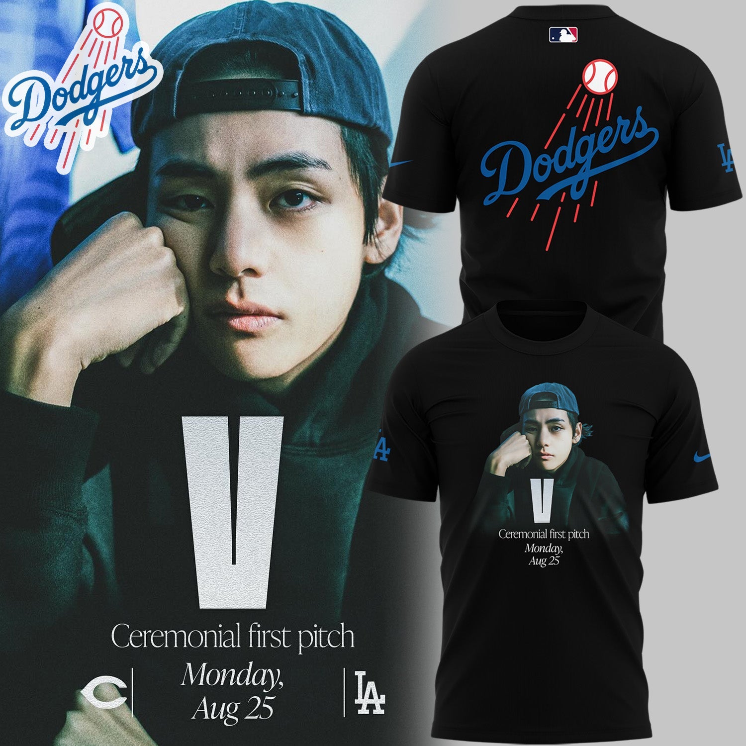 Exclusive #BTS #Taehyung #V x Los Angeles Dodgers MLB Tshirt