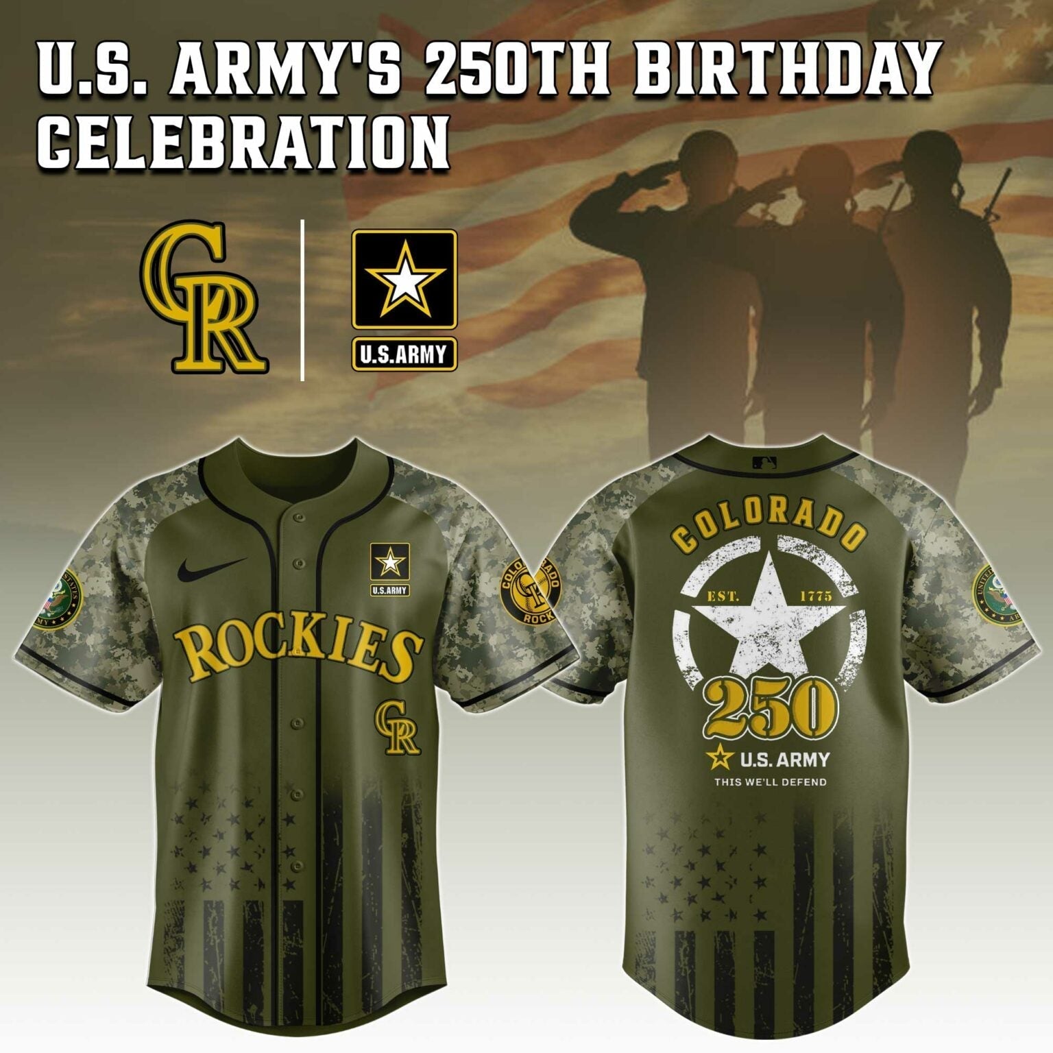 Colorado Rockies MLB x 250 U.S. ARMY Jersey 03