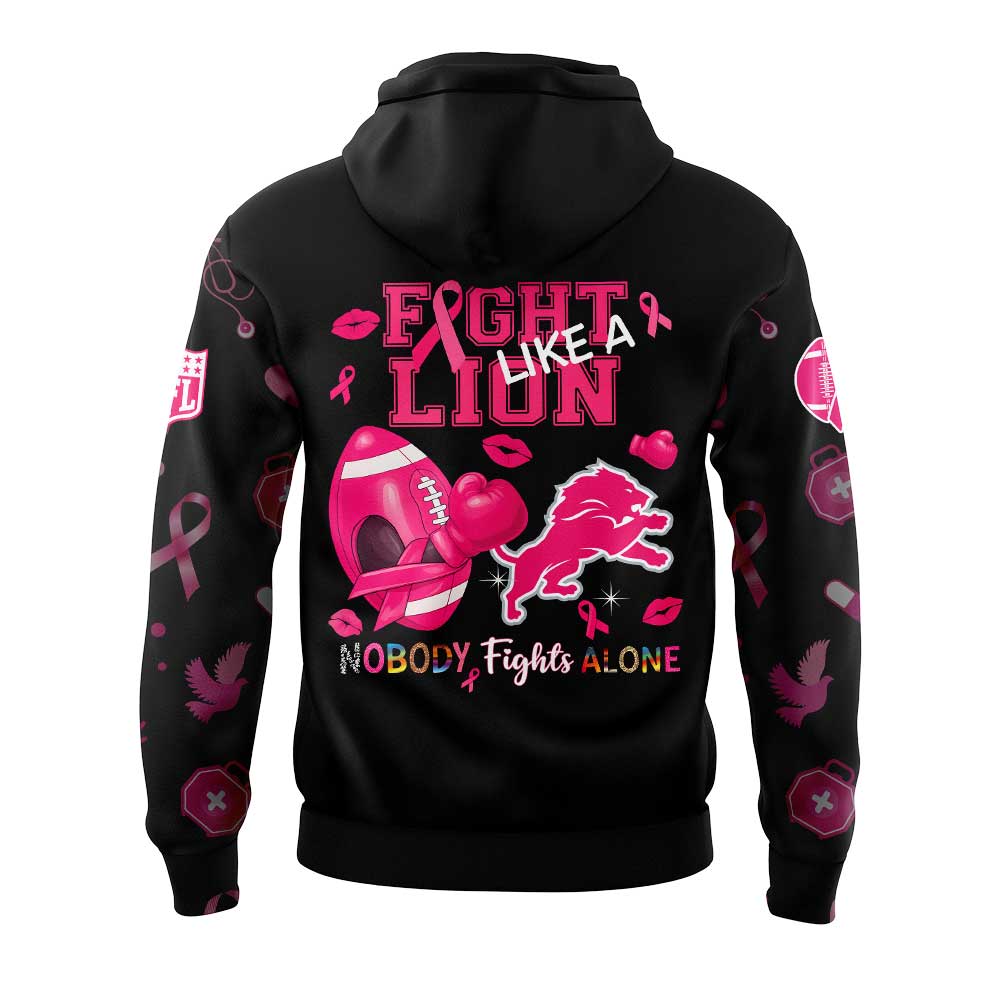 Limited Edition D Lions Nobody Fights Alone Breast Cancer Hoodie