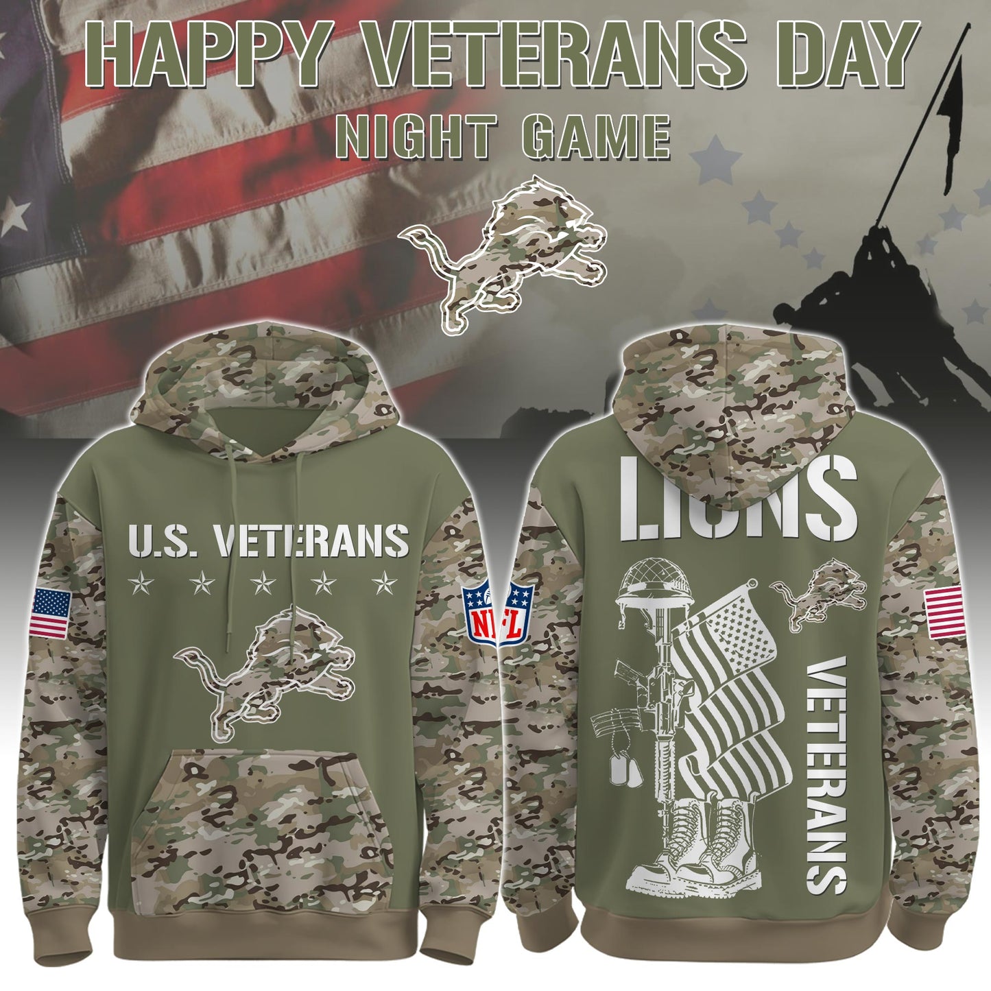 Detroit Lions - Veteran Day 2025 Hoodie Limited Edions
