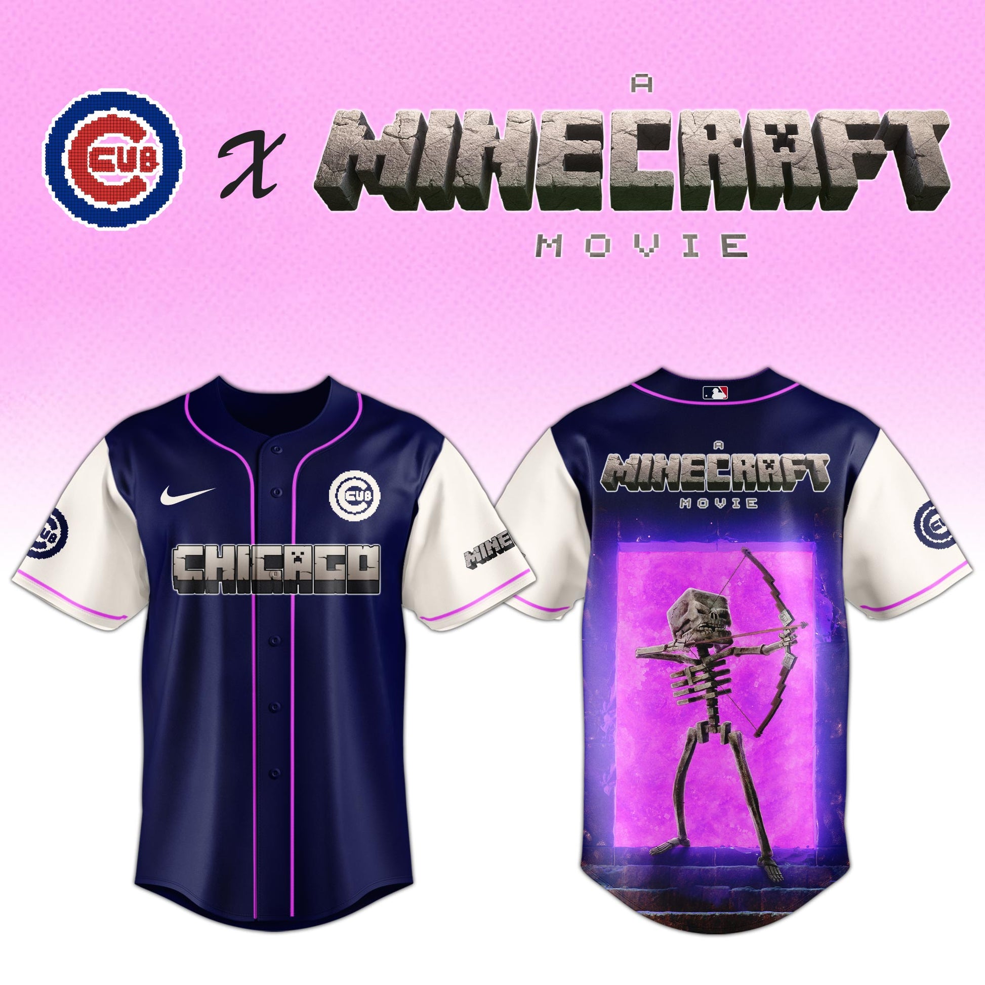Chicago Cubs MLB x SKELETON A MINECRAFT MOVIE Night Jersey Editions Limited