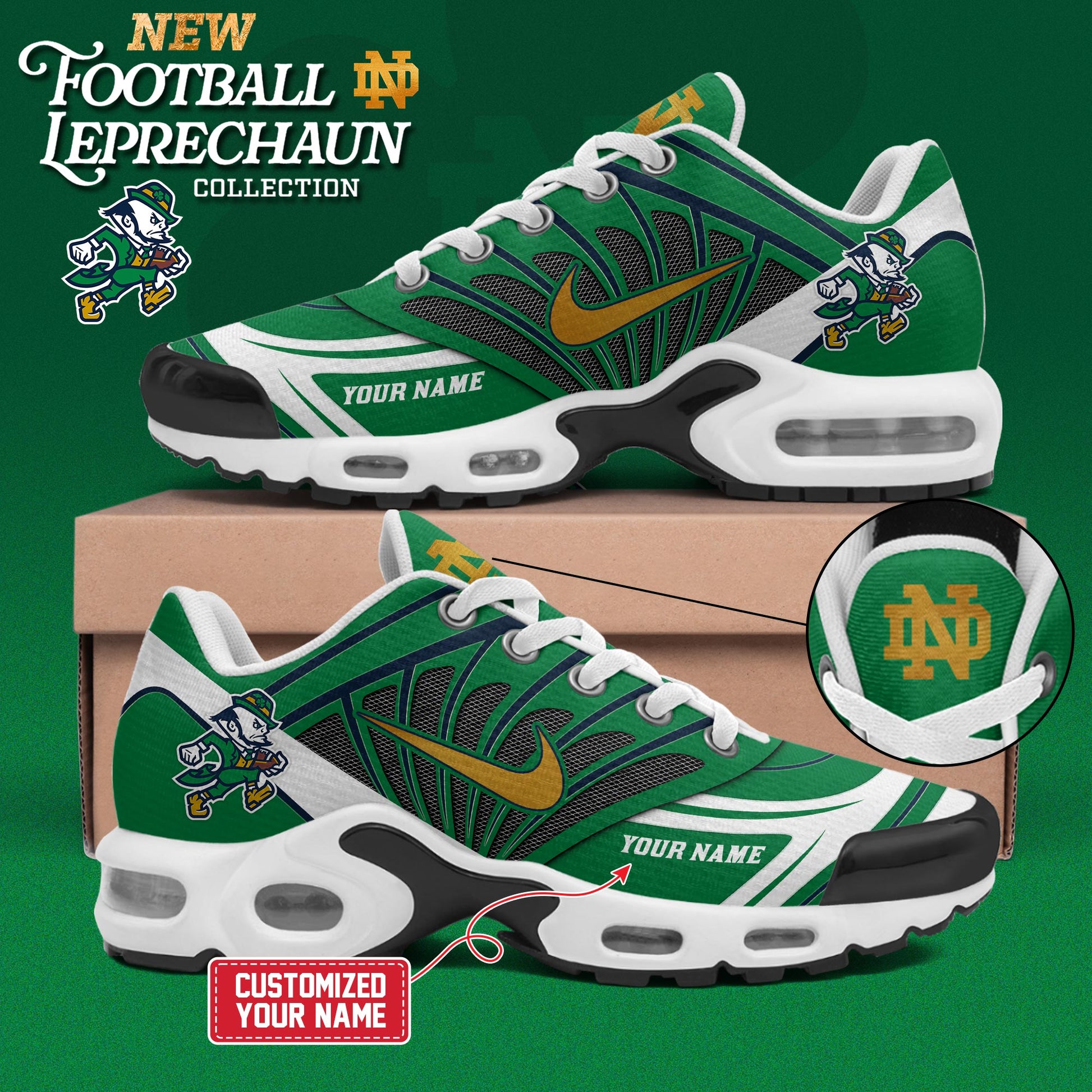 Notre Dame Fighting Irish Football Leprechaun Air Plus TN Shoes