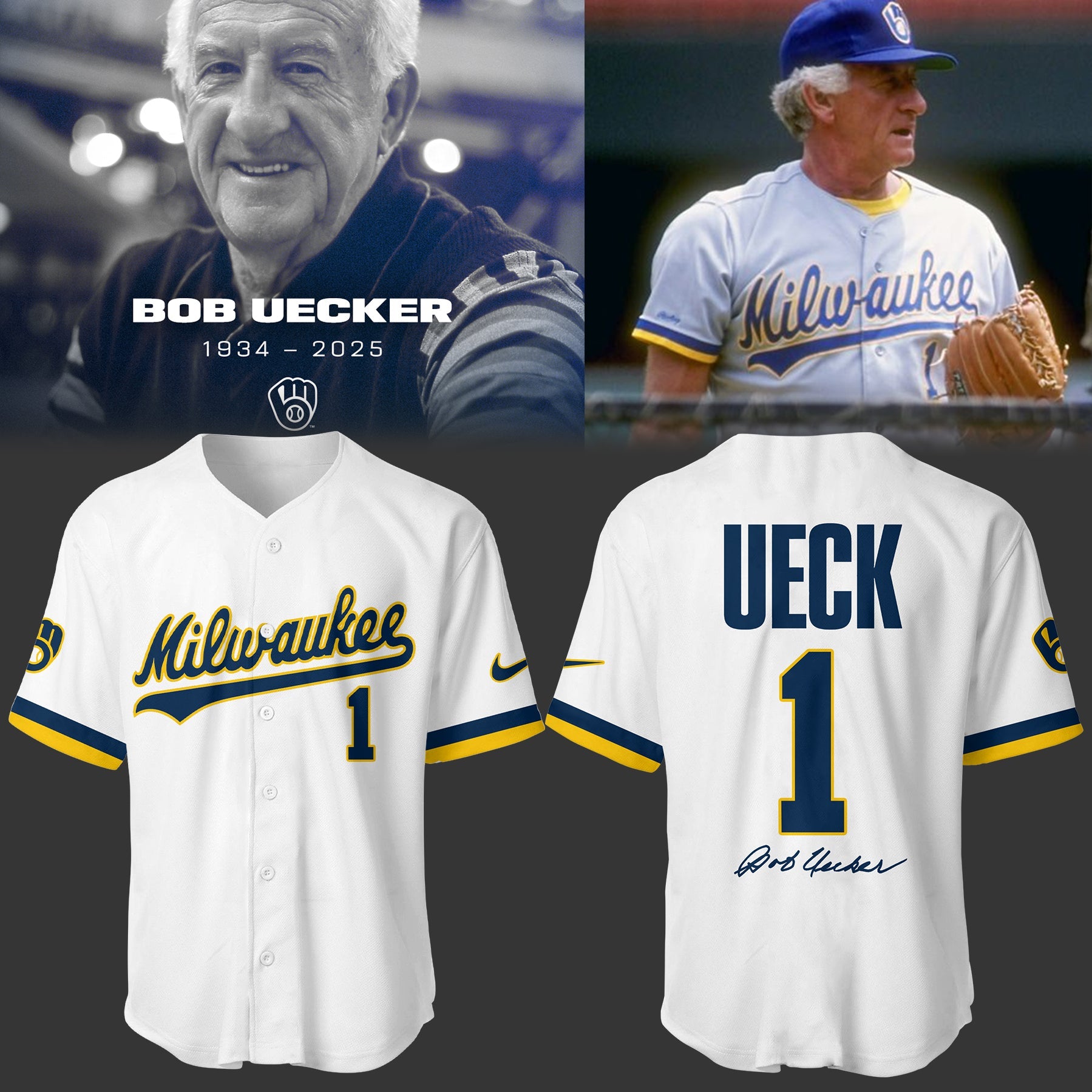 Limited Edition Brewers Baseball Honoring Mr. Baseball Bob Uecker Wh Jersey