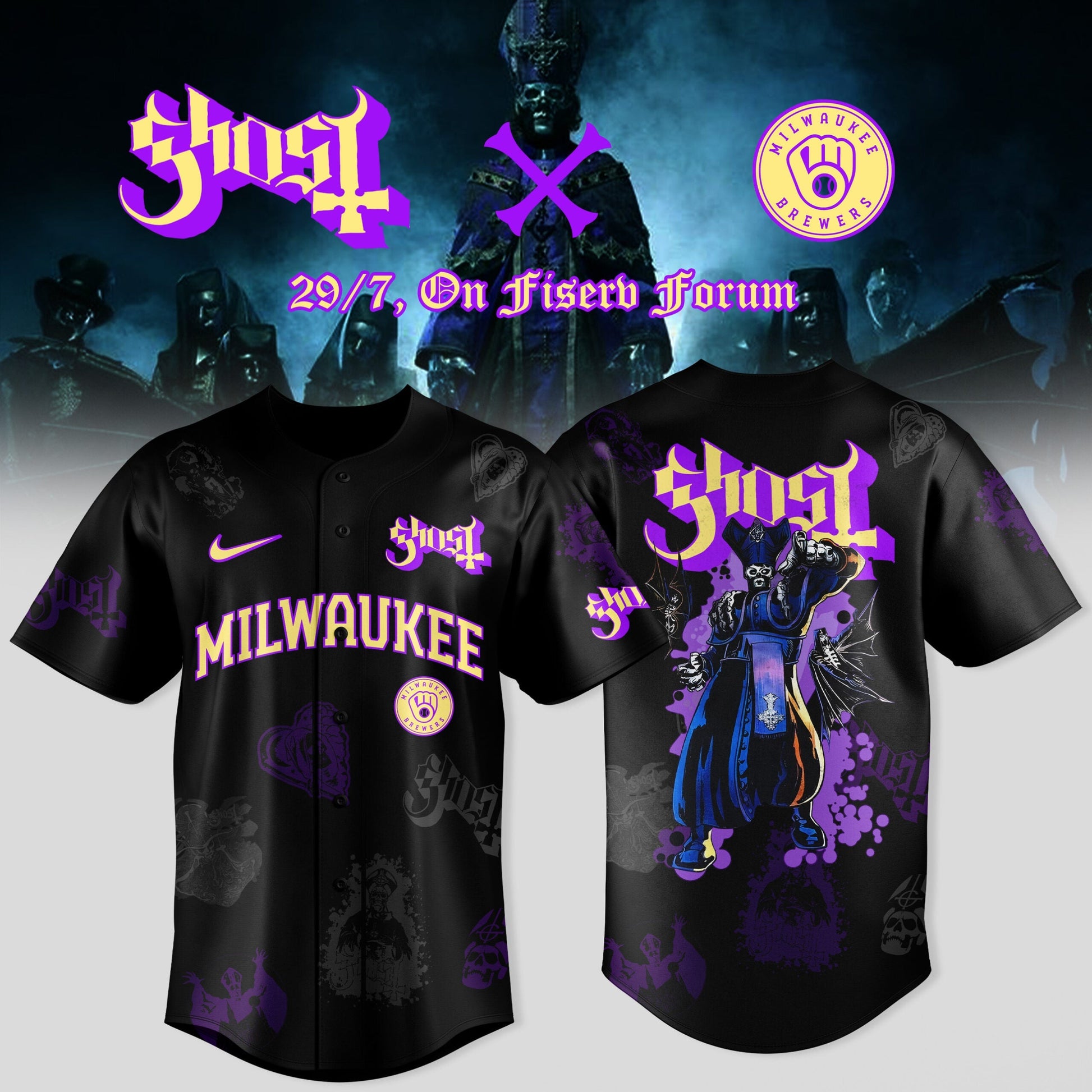 Milwaukee Brewers x Ghost Band World Tour 2025 Jersey