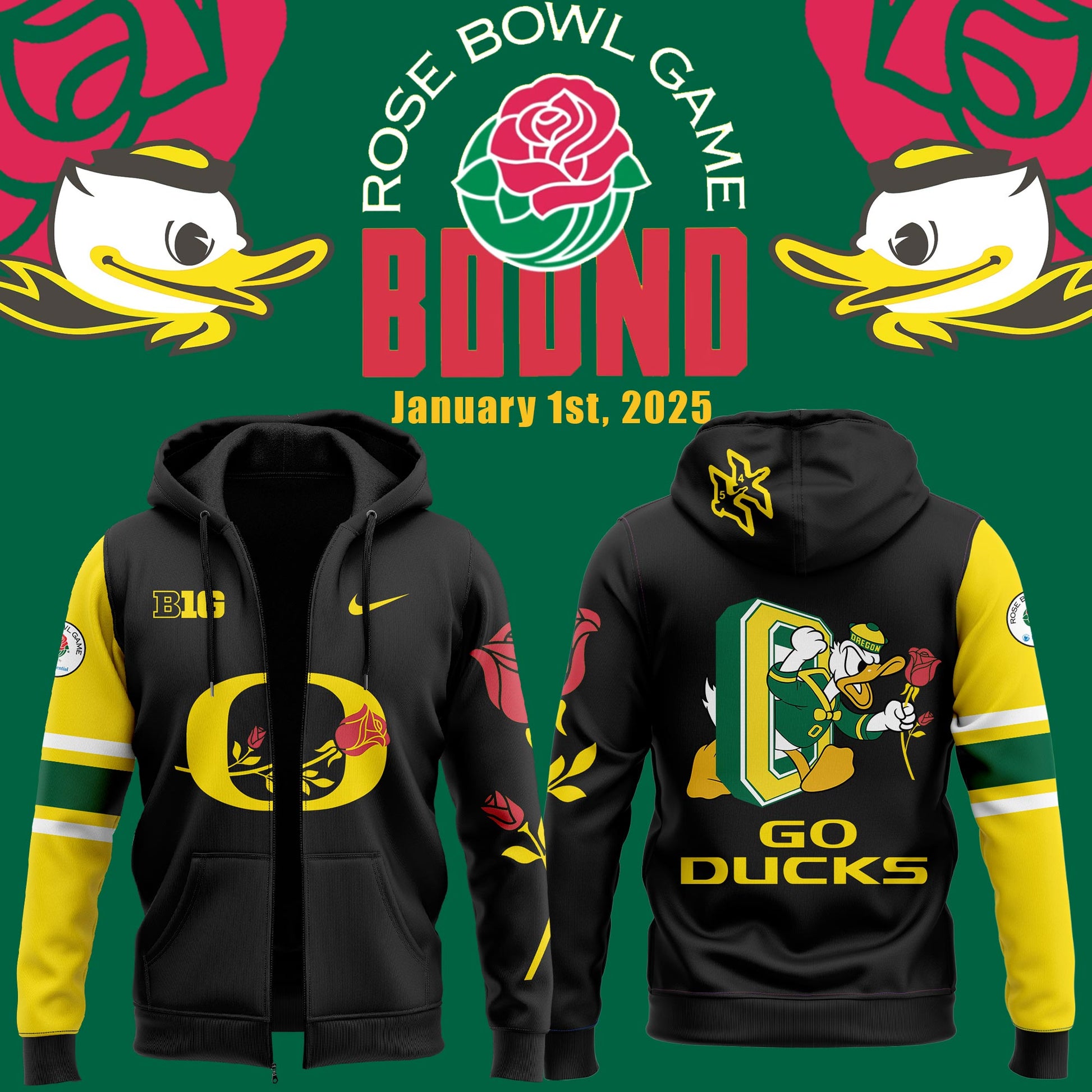 Oregon Ducks Rose Bowl Game Limited Zip Hoodie