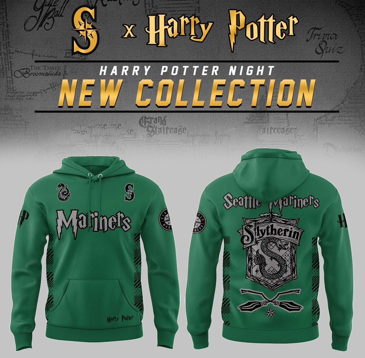 Seattle Mariners x Harry Potter Night Slytherin House Hoodie