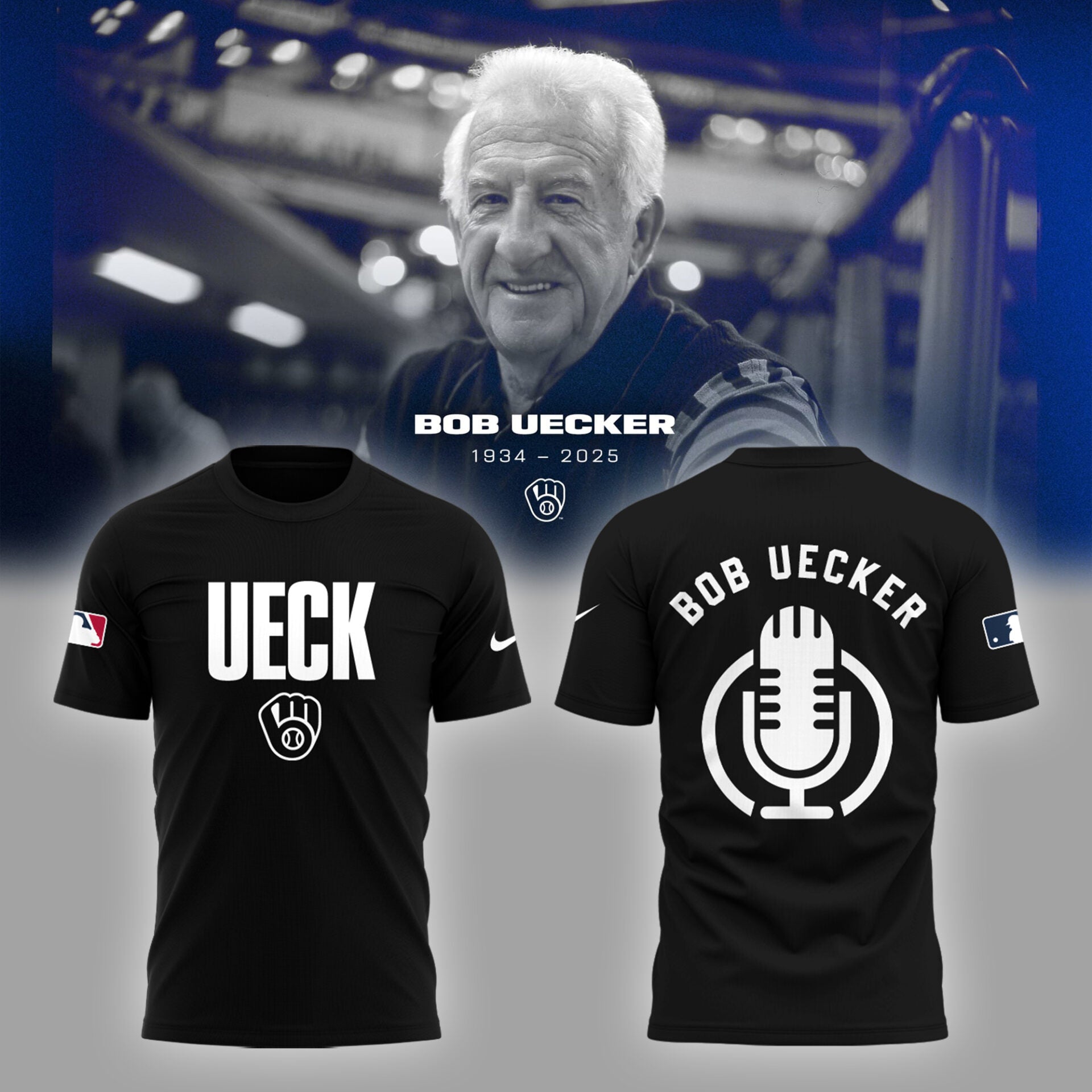 Honoring The Legend, Brewers Baseball Hall of Famer Bob Uecker Black TShirt