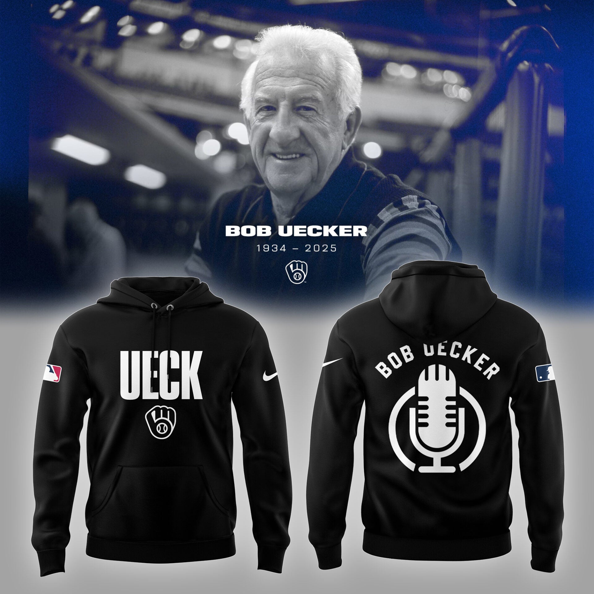 Honoring The Legend, Brewers Baseball Hall of Famer Bob Uecker Black Hoodie