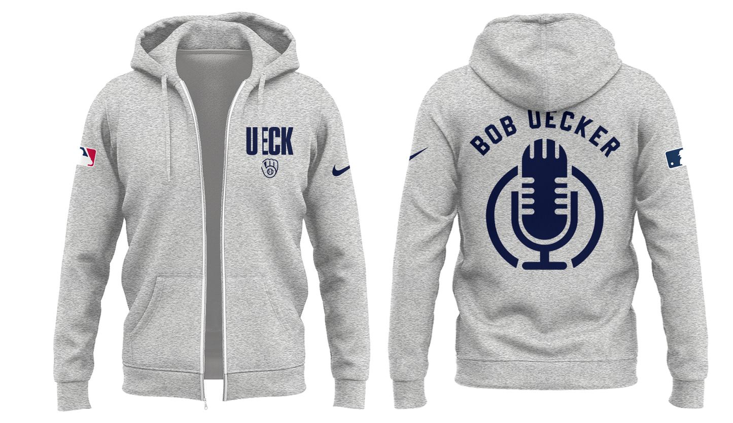 Honoring The Legend, Brewers Baseball Hall of Famer Bob Uecker Grey Zip Hoodie