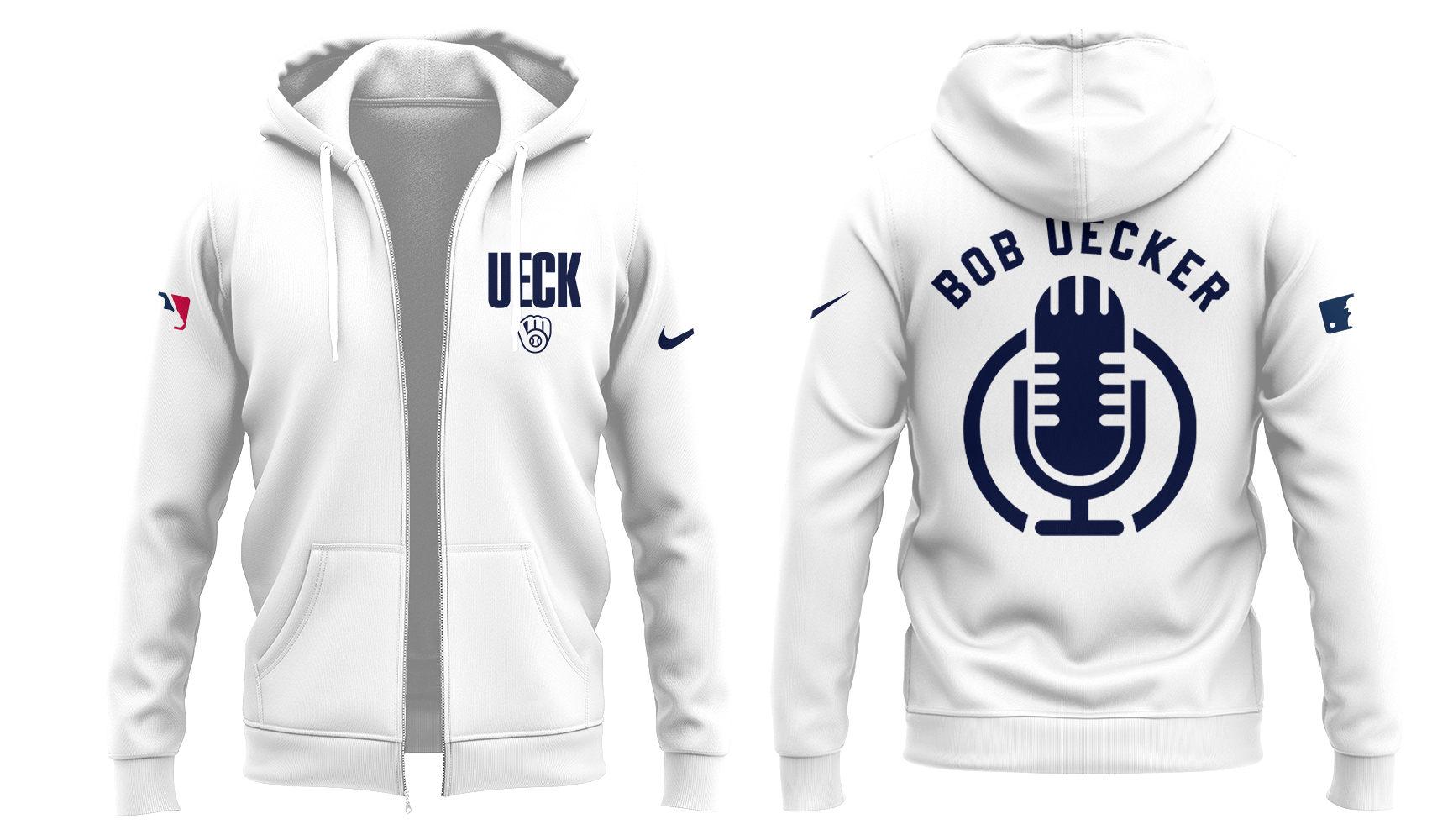 Honoring The Legend, Brewers Baseball Hall of Famer Bob Uecker White Zip Hoodie