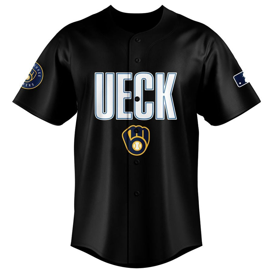 Honoring The Legend, Milwaukee Brewers Baseball Hall of Famer Bob Uecker Black Jersey