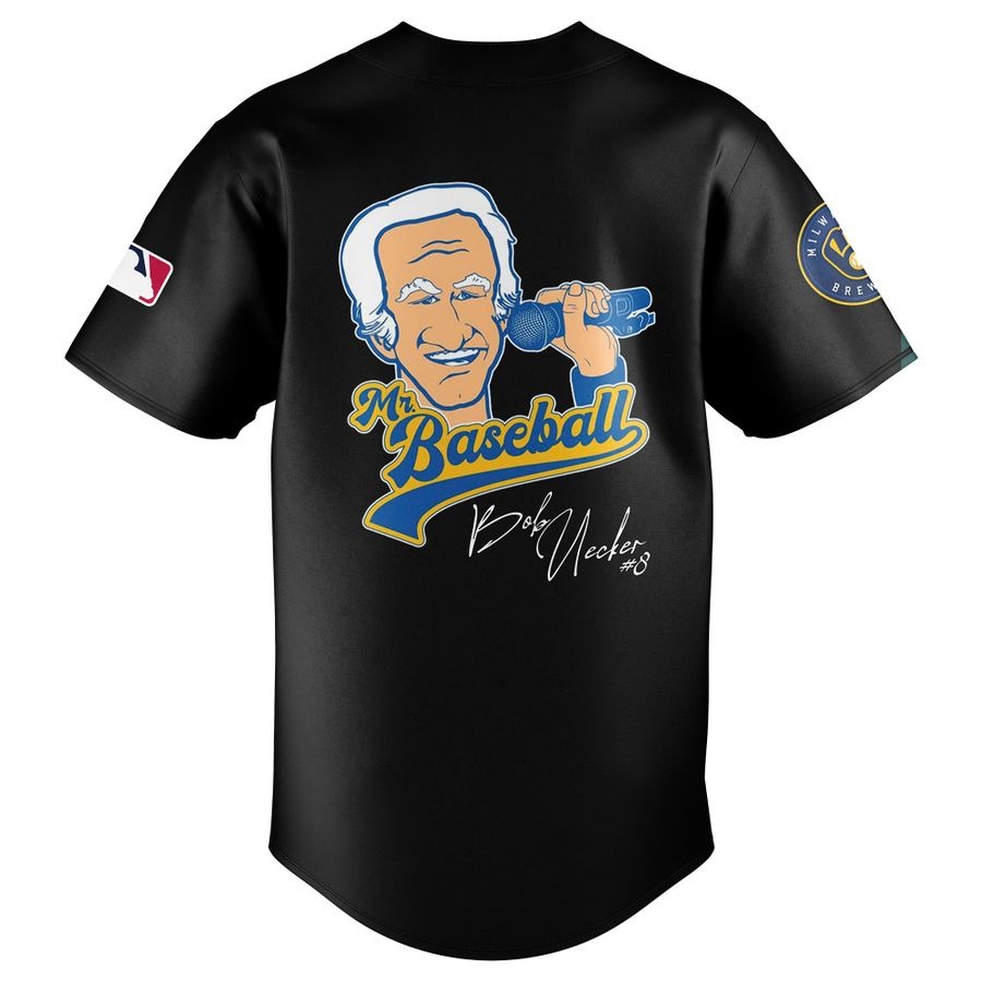 Honoring The Legend, Milwaukee Brewers Baseball Hall of Famer Bob Uecker Black Jersey