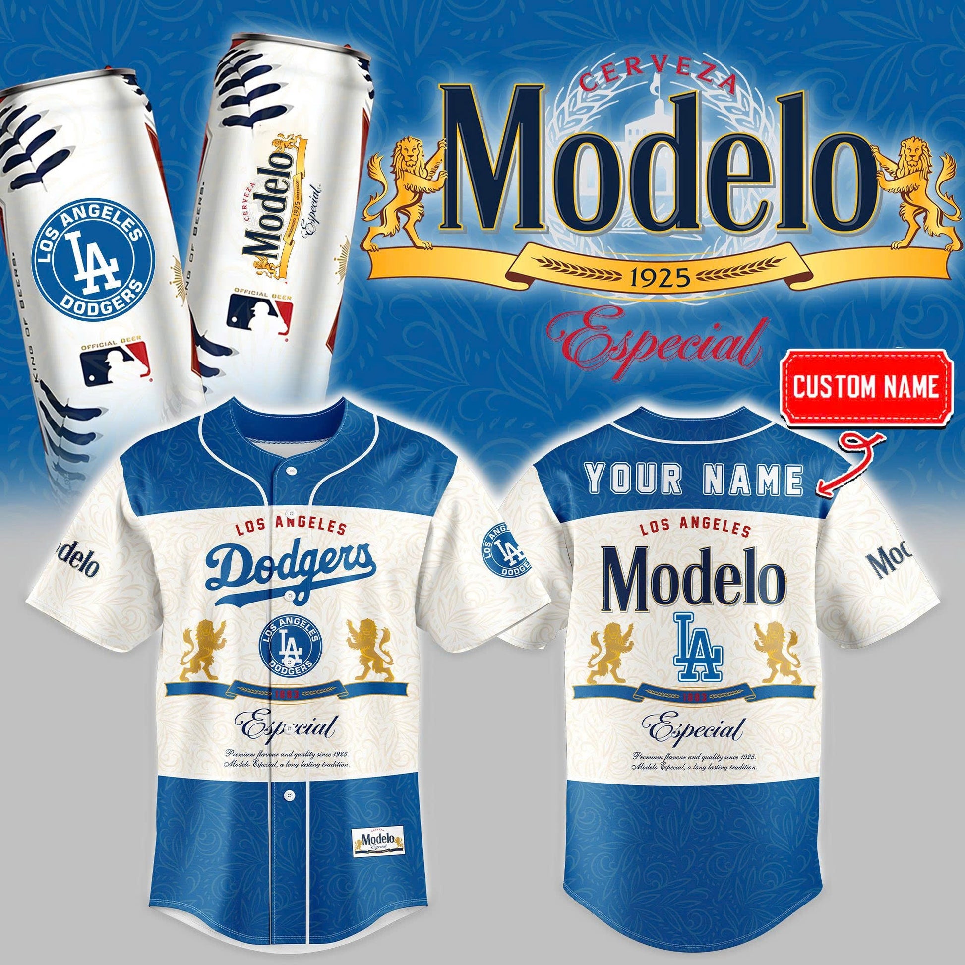 Special Edition 2025 - Baseball x Modelo Collection - Los Angeles Dodgers Fan-3D Baseball Jersey
