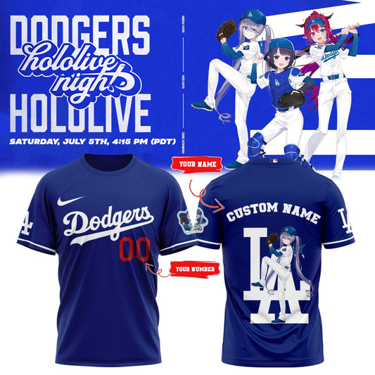 Los Angeles Dodgers Baseball T-Shirt - Hololive Night Biboo Shirts 2025 Custom Name and Number LA-11