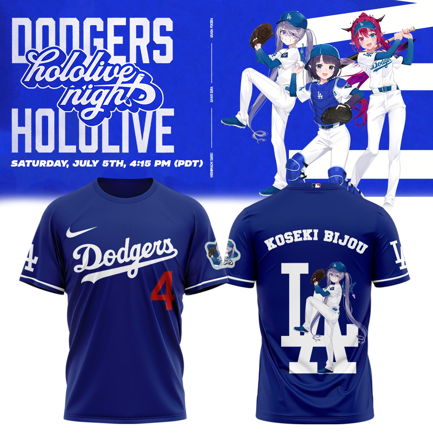 Los Angeles Dodgers Baseball T-Shirt - Hololive Night Biboo Shirts 2025 LA-12