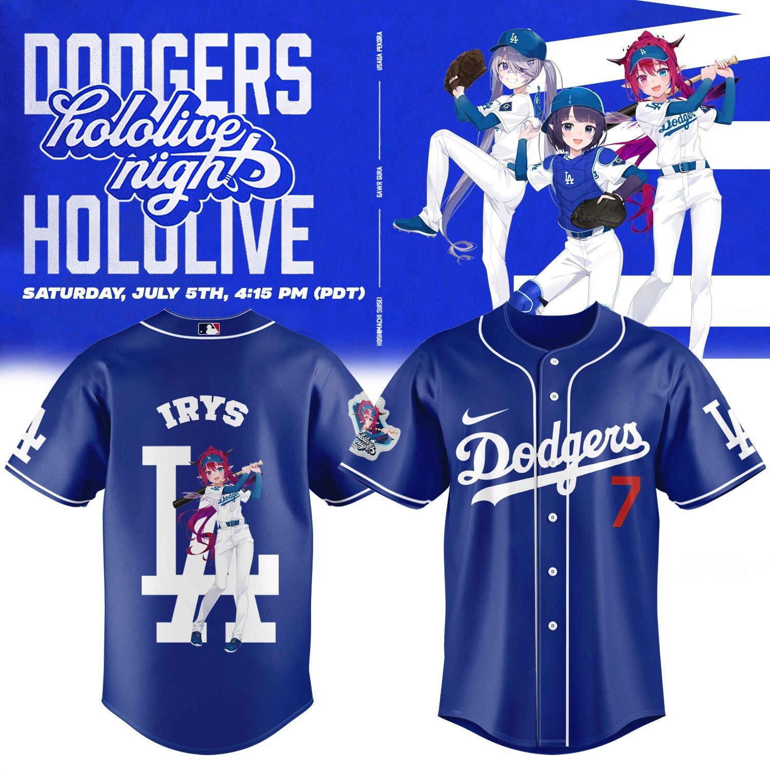 Los Angeles Dodgers Baseball Jersey - Hololive Night IRyS Jersey 2025 LA-19