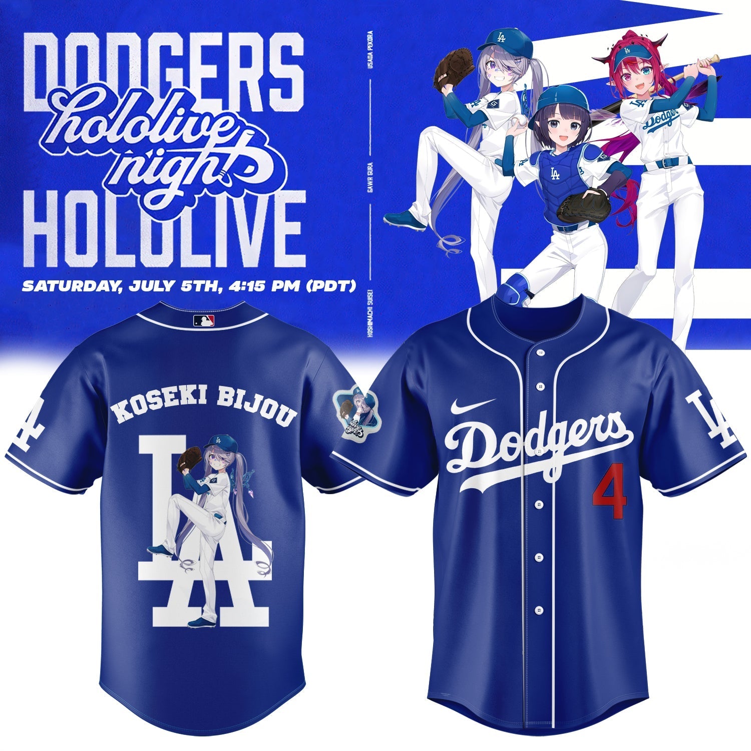 Los Angeles Dodgers Baseball Jersey - Hololive Night Biboo Jersey 2025 LA-24