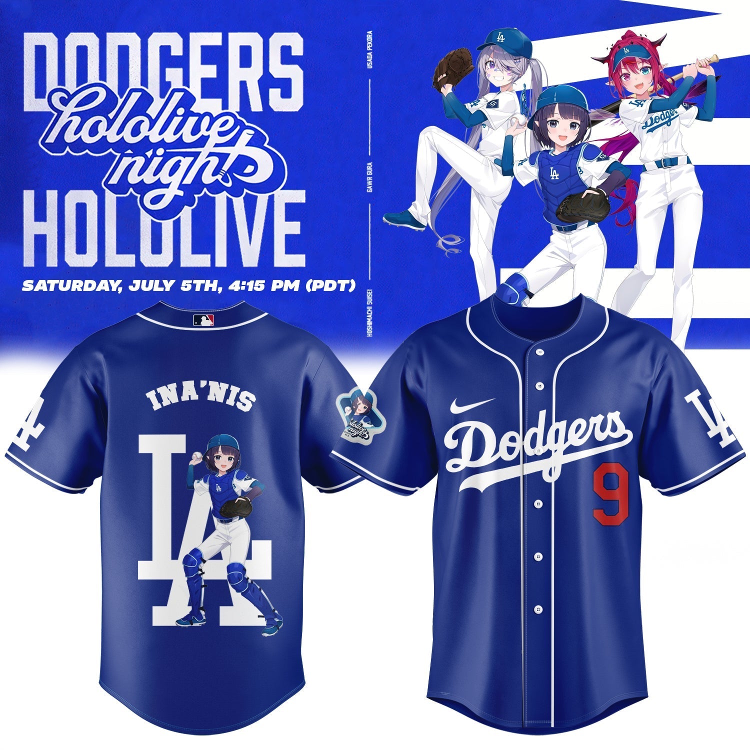 Los Angeles Dodgers Baseball Jersey - Hololive Night Ina’nis Jersey 2025 LA-17