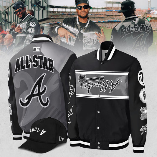 Atlanta Braves Usher 2025 MLB All-Star Game Bomber Jacket β Black and White