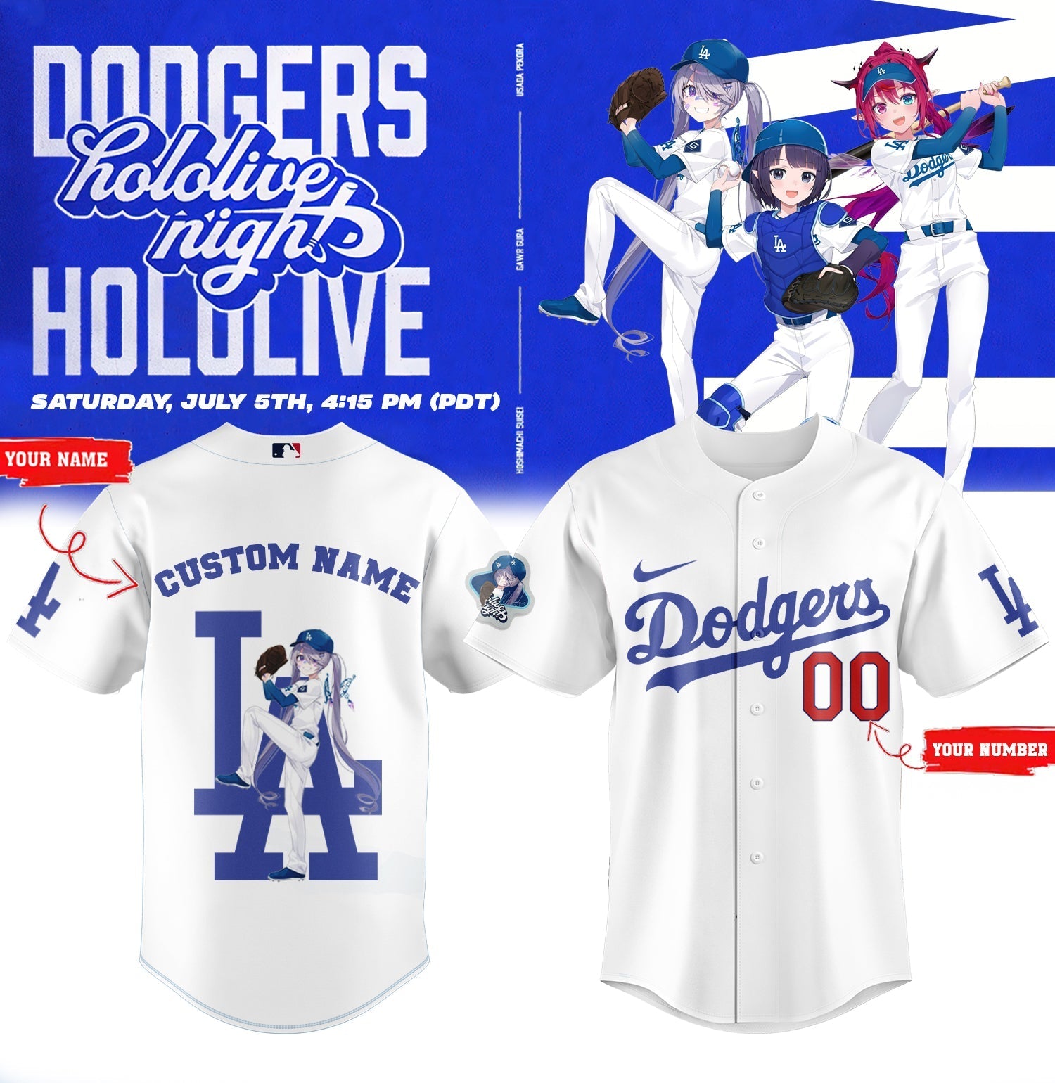 Los Angeles Dodgers Baseball Jersey - Hololive Night Biboo Jersey 2025 Custom Name and Number LA-21