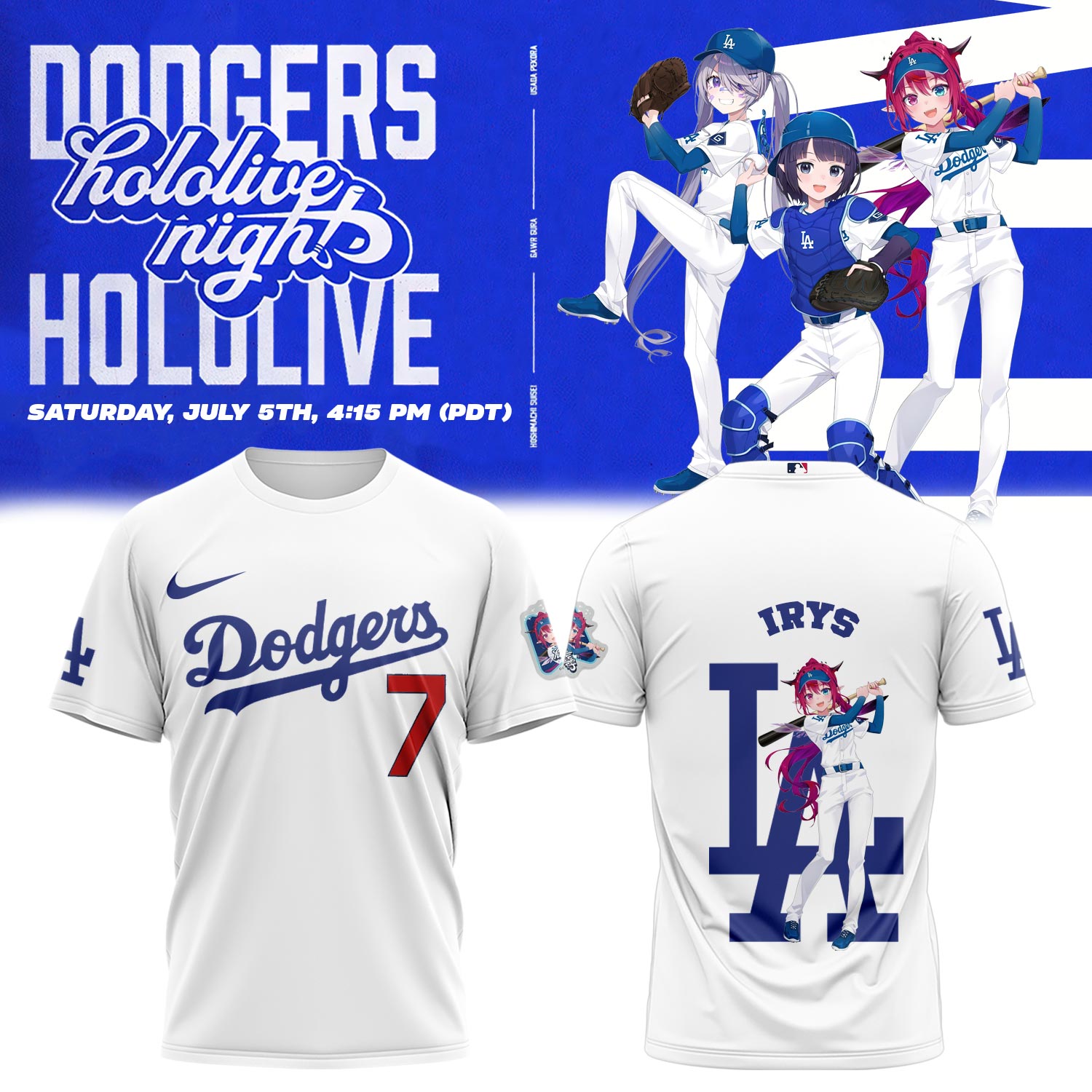 Los Angeles Dodgers Baseball T-Shirt - Hololive Night IRyS Shirts 2025 LA-02