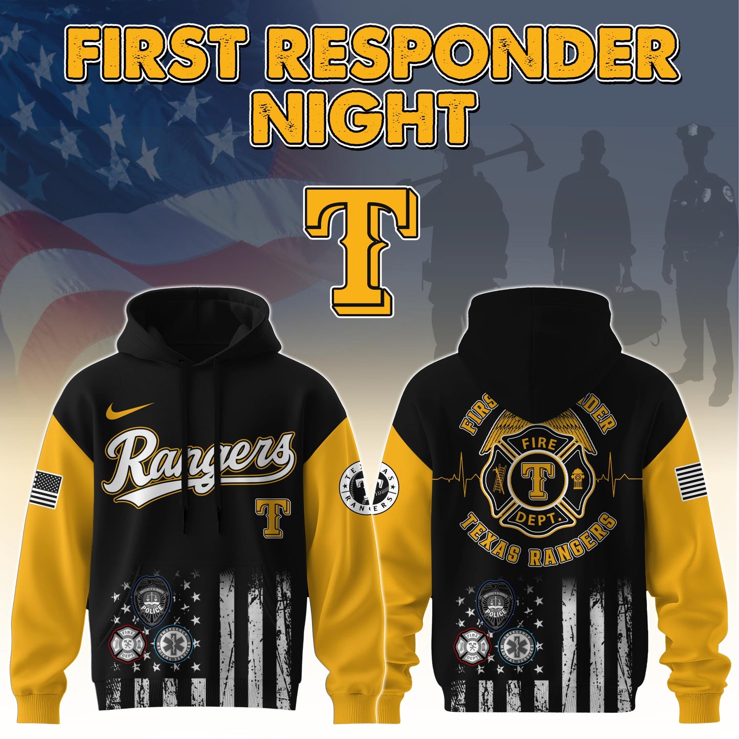 Texas Rangers MLB x First Responders Night Hoodie Limited Edition