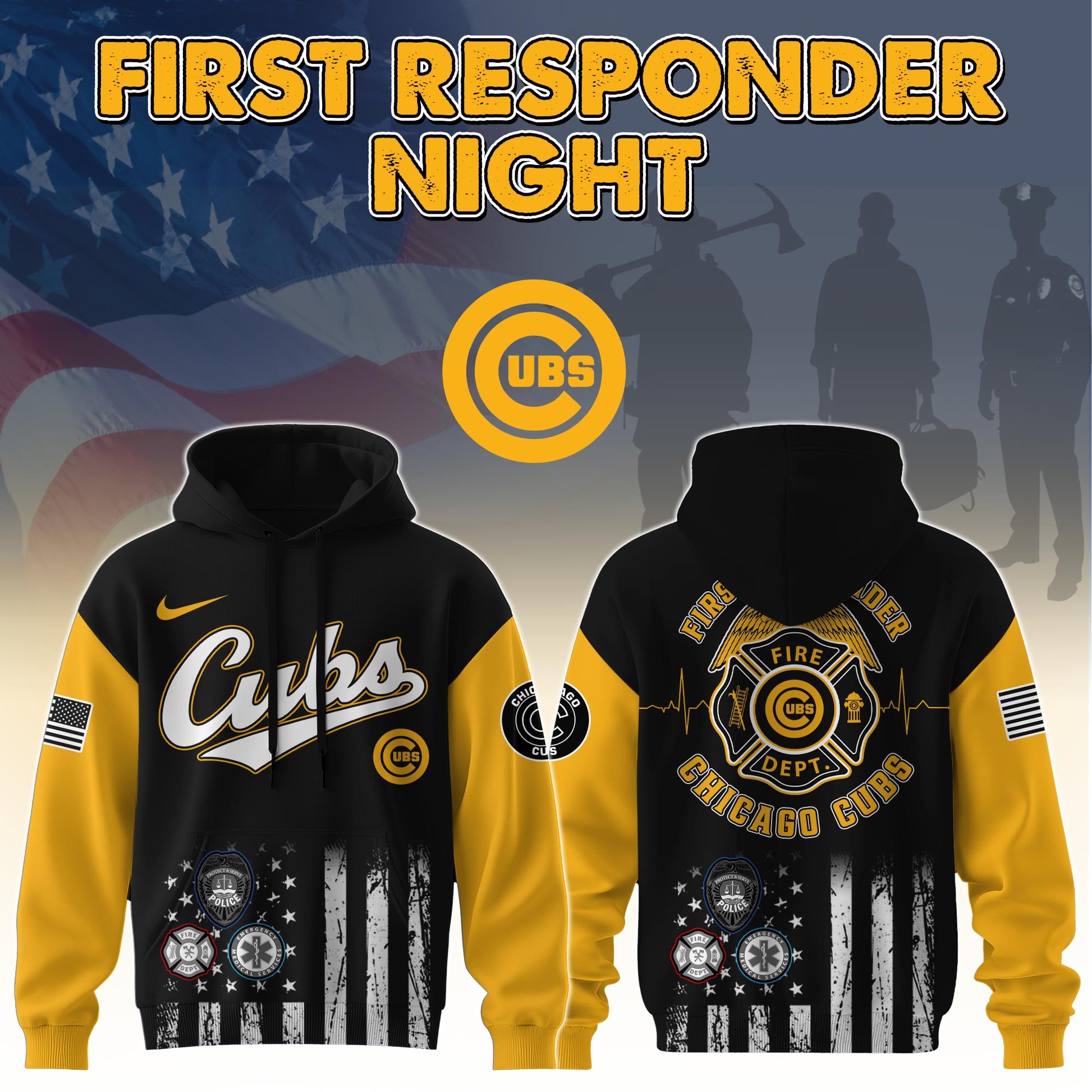 Chicago Cubs MLB x First Responders Night Hoodie Limited Edition