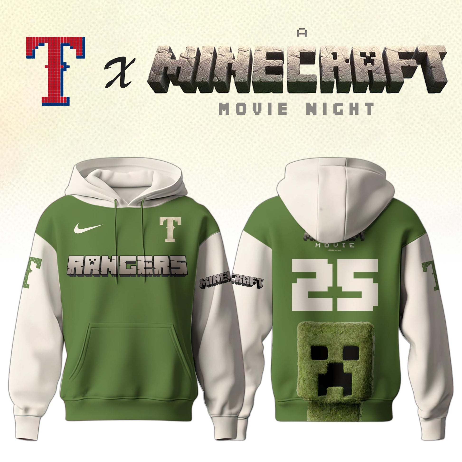 Texas Rangers MLB x A MINECRAFT MOVIE Night Hoodie Editions Limited