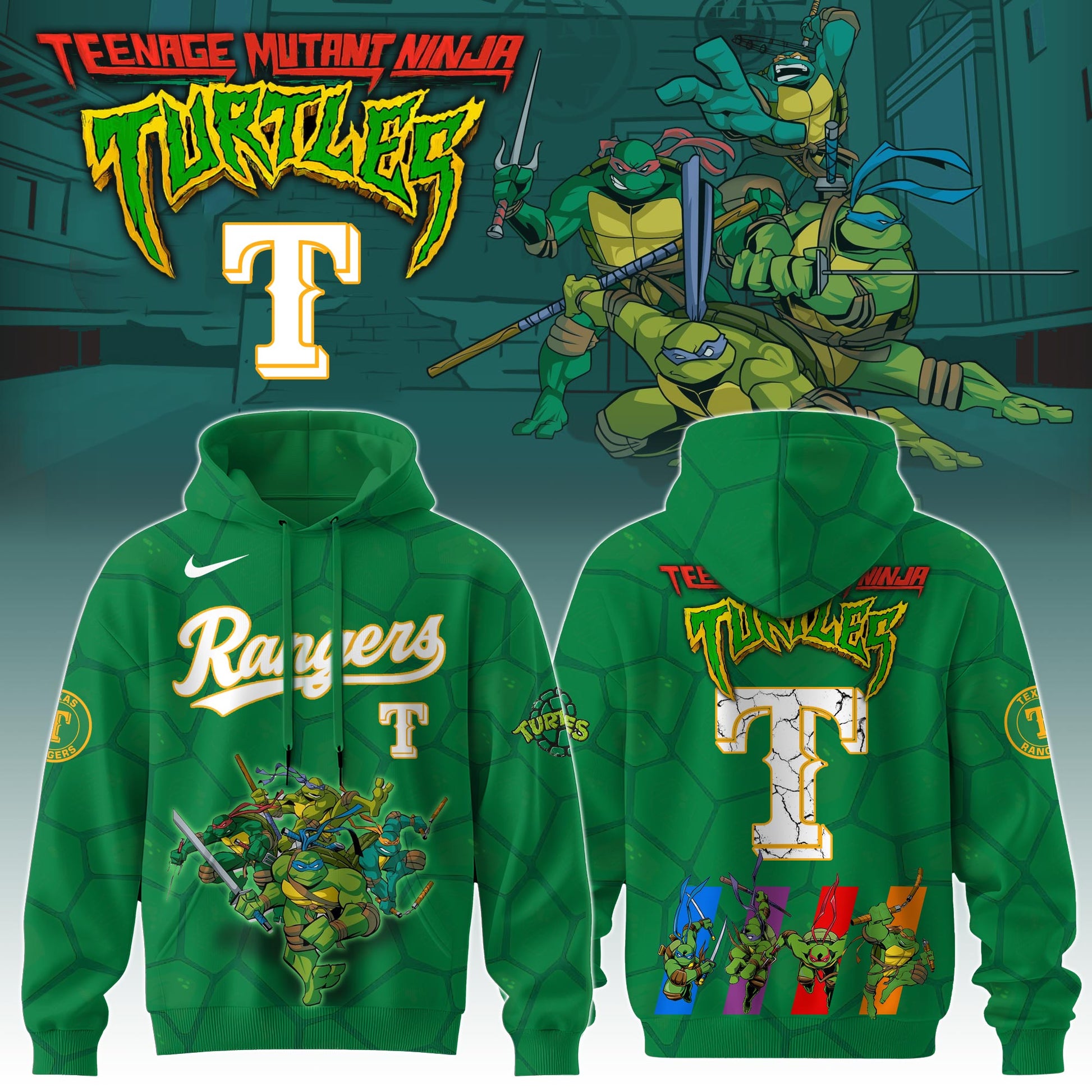 Texas Rangers MLB x Ninja Turtles Special Edition Hoodie 2025