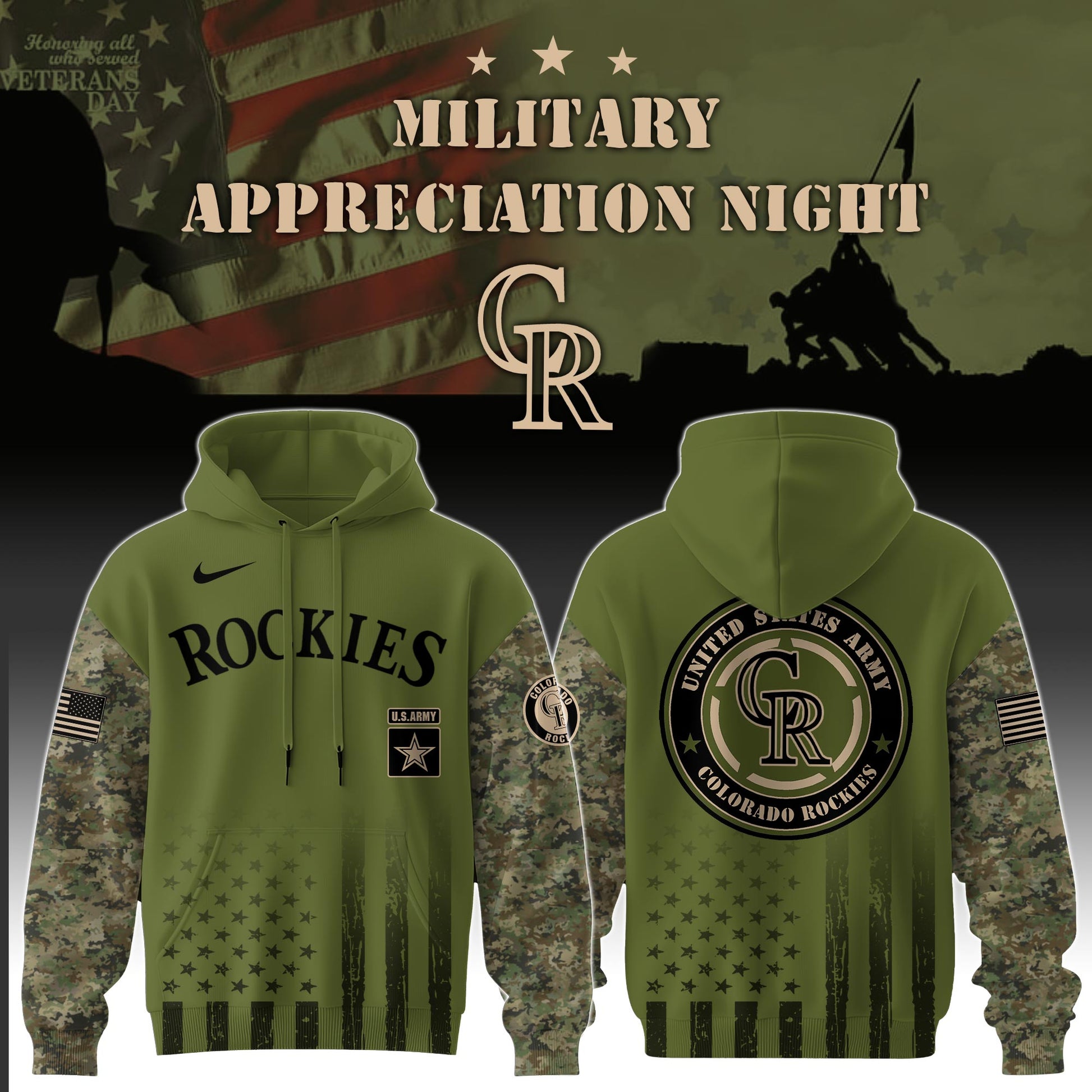 Colorado Rockies x MLB x Army Military Appreciation Night Hoodie Editions Limited
