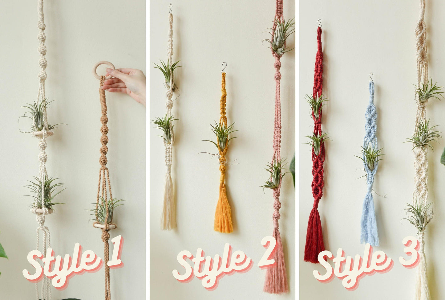 Air Plant Holder, Macrame Air Plant Hanger, Unique Air Plant Display, Macrame Wall Hanging, Boho Decor, Air Plant Terrarium,Gift For Her H15