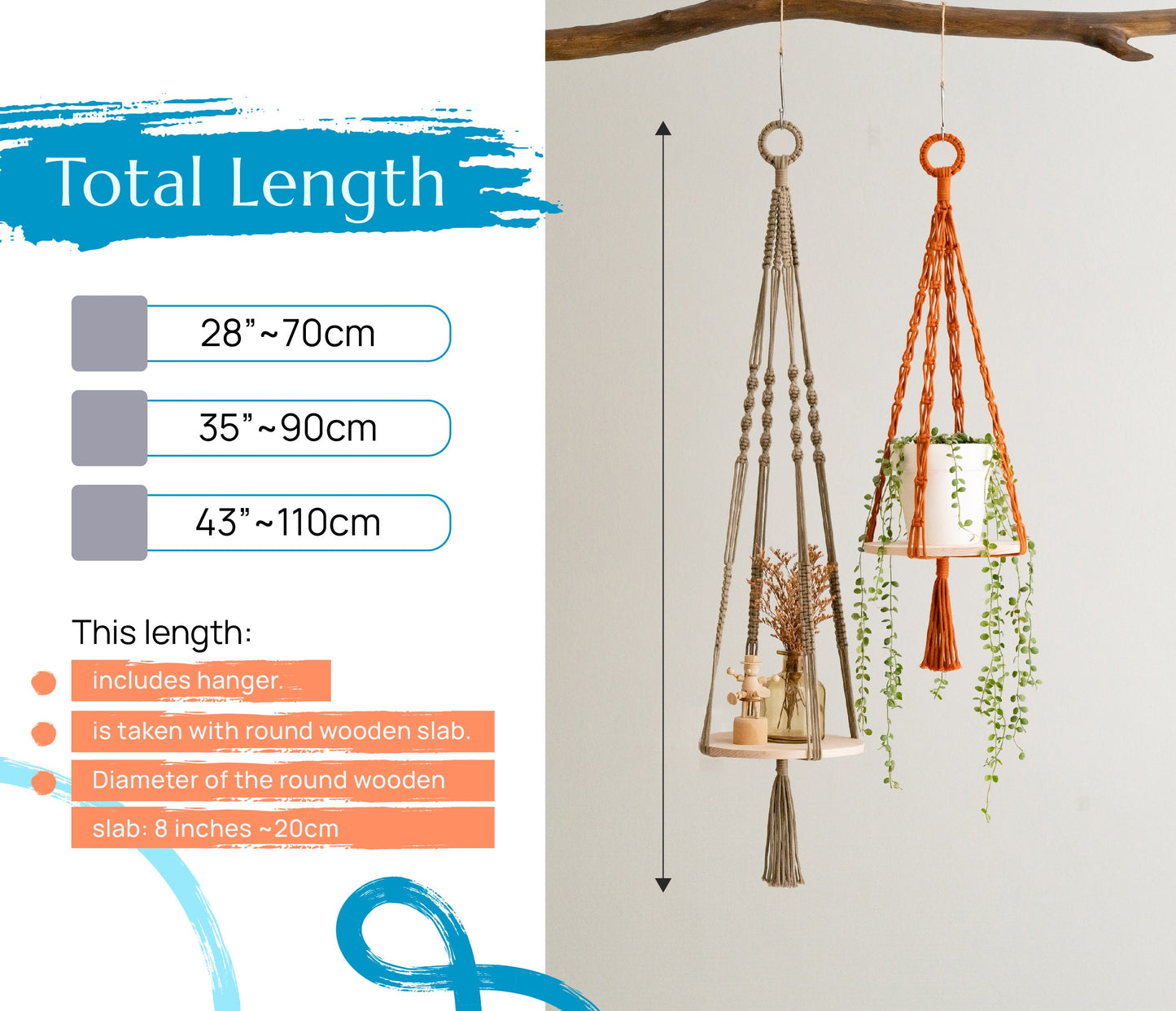 Hanging Plant Shelf, Macrame Plant Hanger, Wood Plant Holder, Plants Hanger, Plant Lover Gift, Wooden Hanging Shelf, Plant Pot Hanger S21