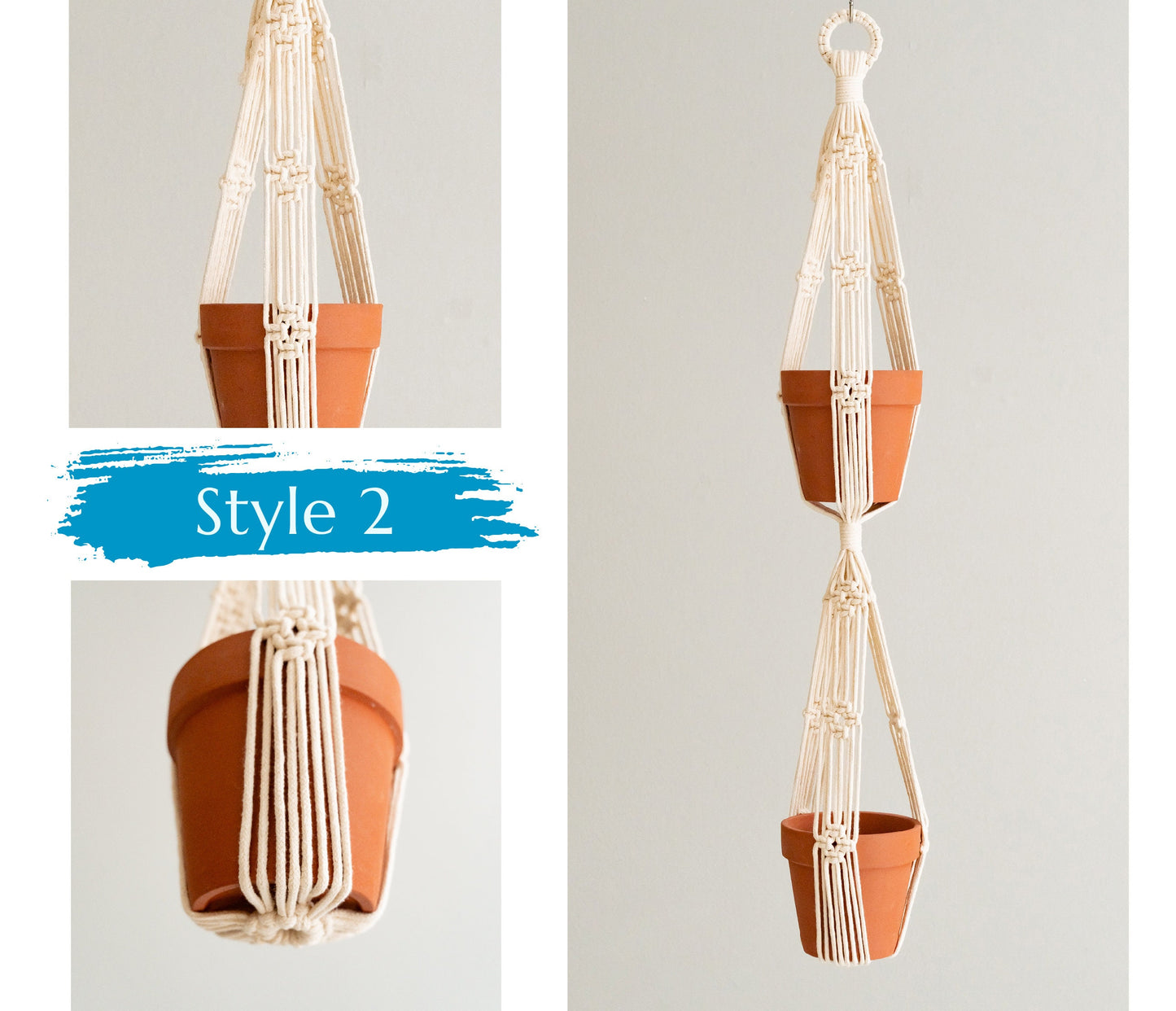 Double Plant Hanger, Garden Gift, Hanging Pot Holder, Tassel Free Plant Hanger, Two Tiers Plant Holder, Plant Hanger Indoor, Pot Holder I73