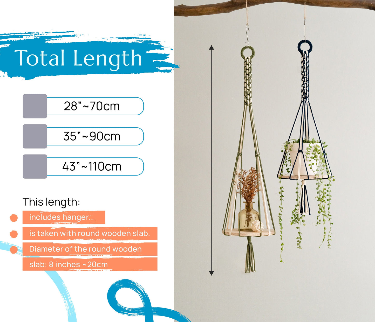 Ceiling Plant Holder, Macrame Plant Hanger, Wood Plant Shelf, Macrame Plant Hanger, Wood Hanging Planter, Macrame Plant Shelf S22