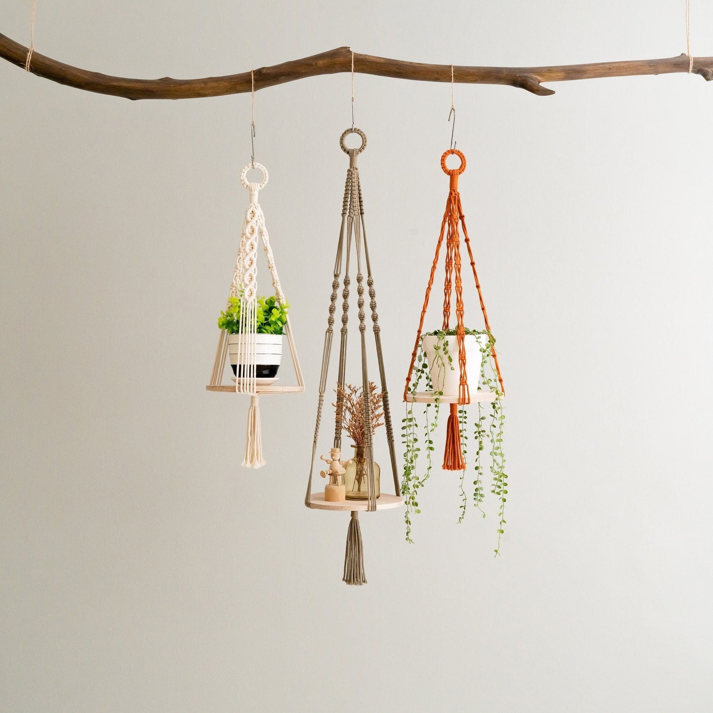 Macrame Plant Holder, Hanging Plant Shelf, Wooden Plant Hanger, Plant Hanger Macrame, Macrame Shelf, Ceiling Plant Holder S21