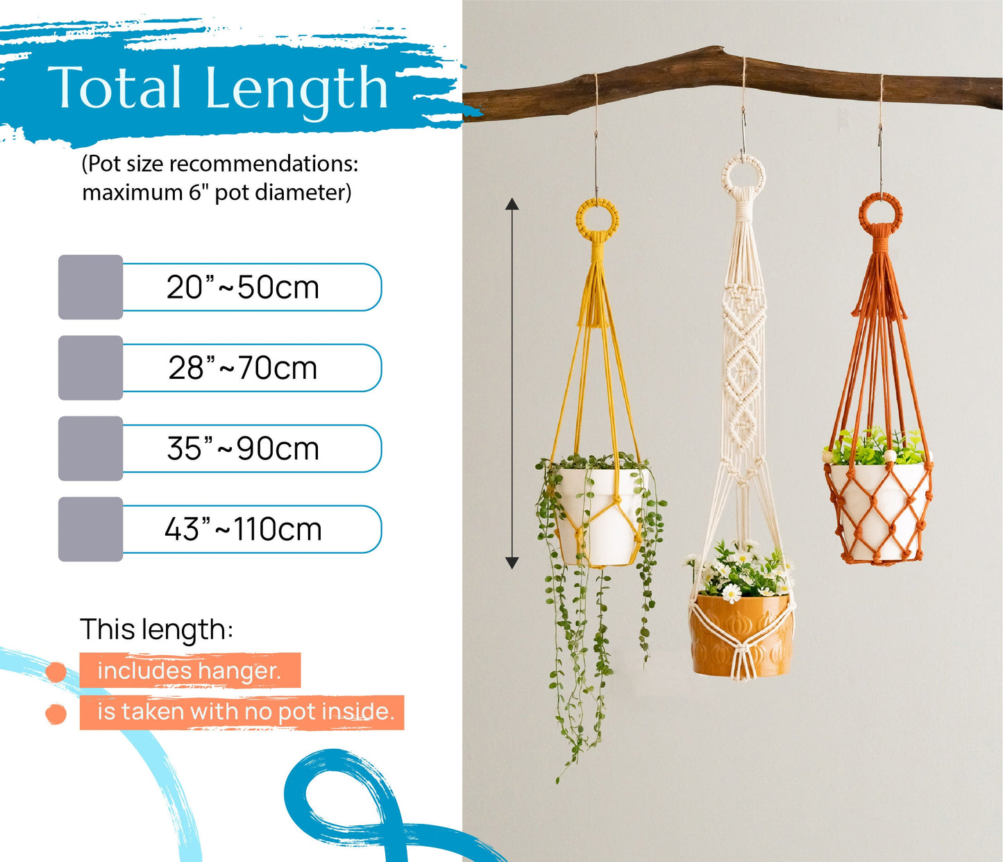 Boho Plant Hanger, Garden Decor, Macrame Pot Hanger, Tassel Free Macrame, Plant Wall Holder, Modern Planter, New Home Gift I70