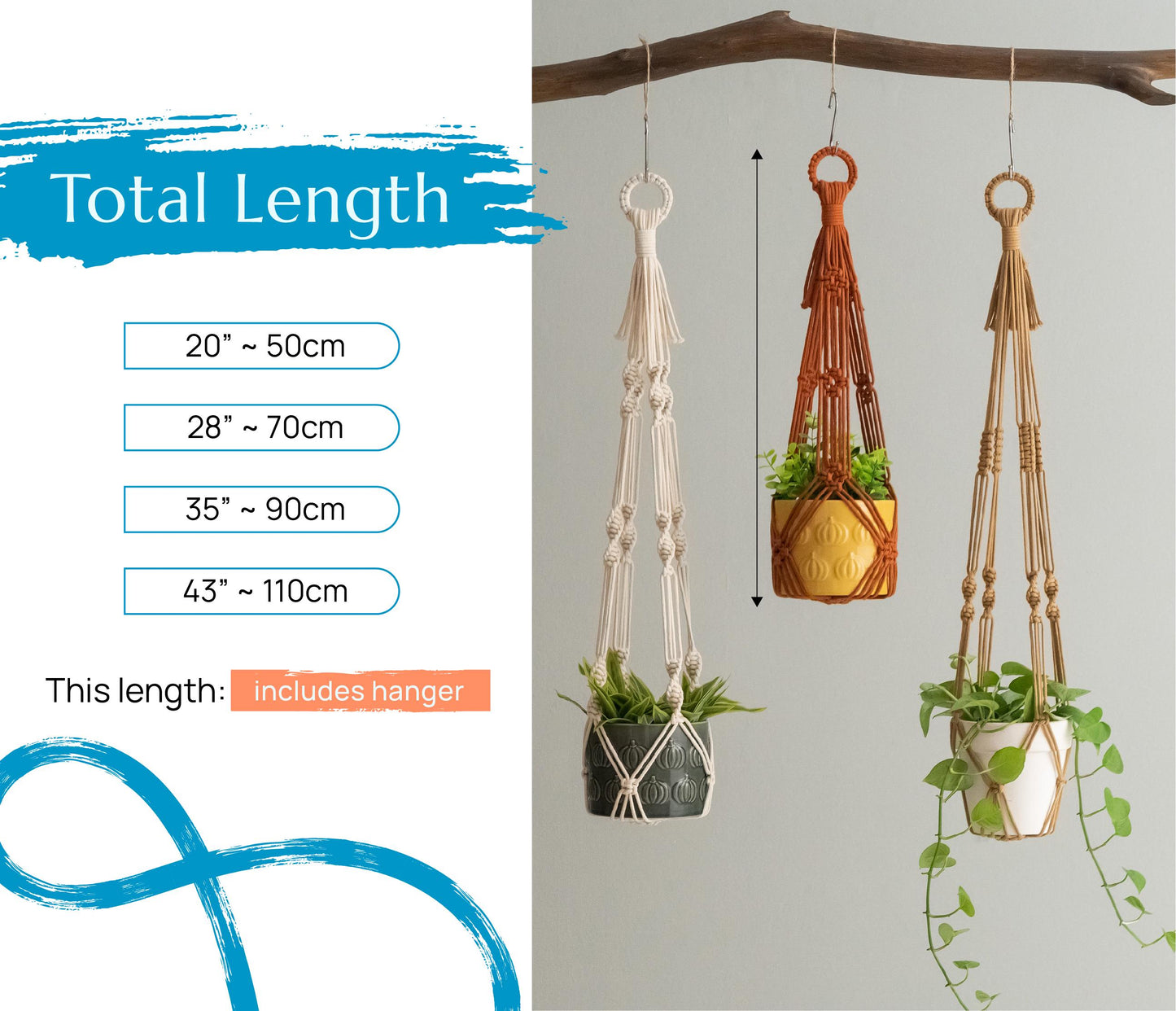Tassel Free Plant Hanger, No Tassel Macrame Plant Holder, No Tail Plant Hanger, Simple Hanging Planter, Boho Home Gift, Plant Mom Gift H70