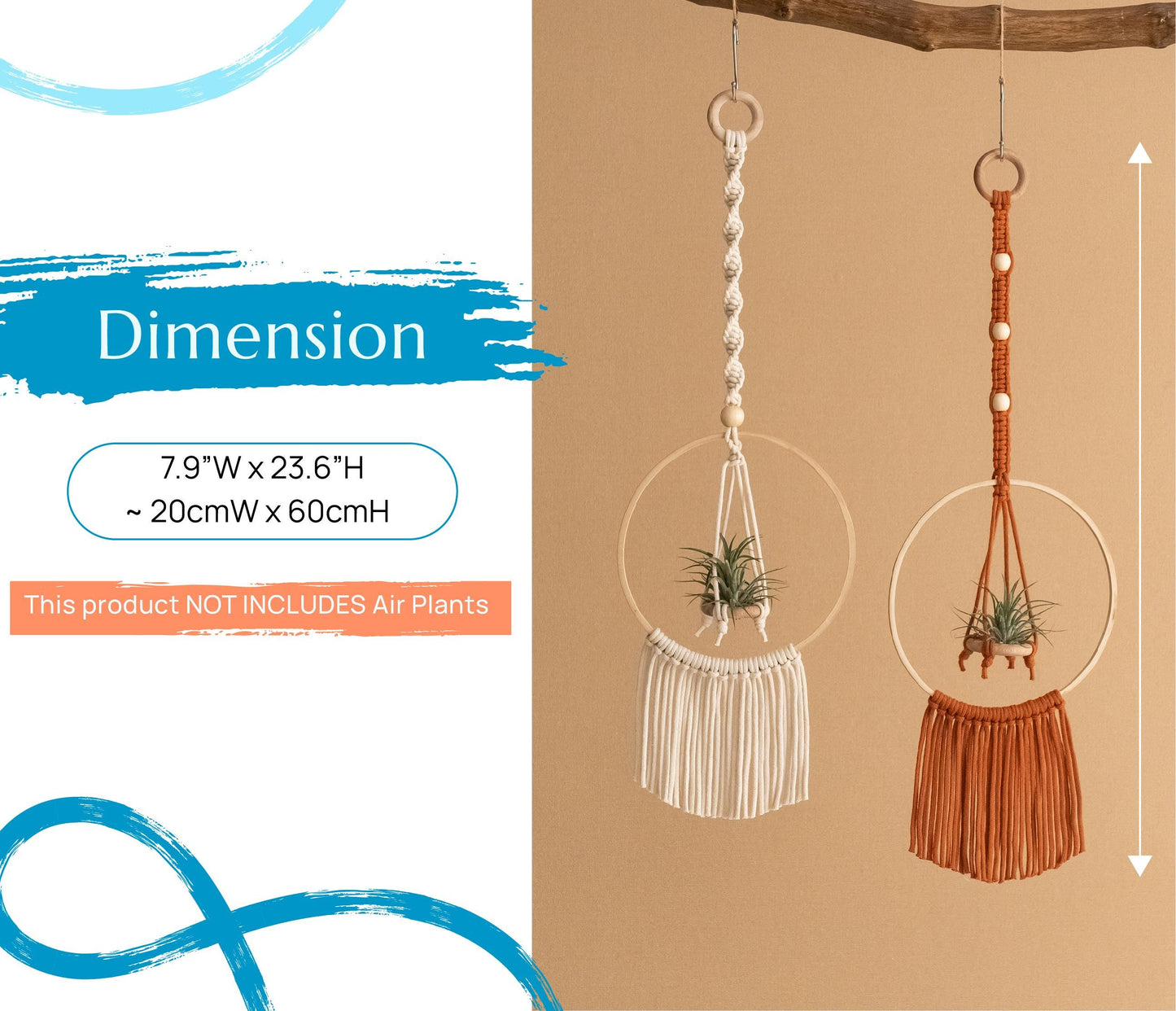 Macrame Air Plant Hanger, Air Plant Holder, Macrame Wall Planter, Macrame Decor, Indoor Plant Hanger, Indoor Plant, Unique Plant Display I88