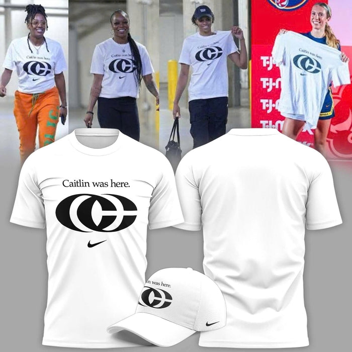 Caitlin Was Here - Caitlin Clark Signature Nike Swoosh Logo T-shirts V1 (White)