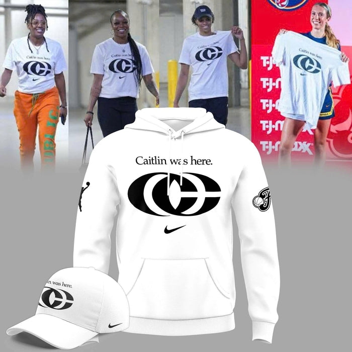 Caitlin Was Here - Caitlin Clark Signature Nike Swoosh Logo Hoodie V2 (White)