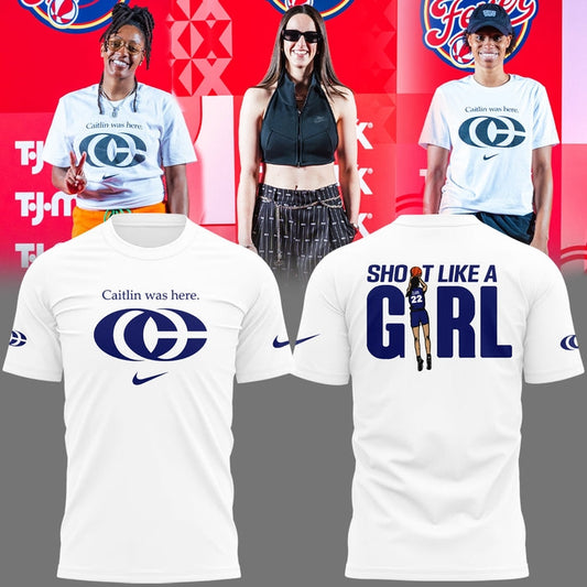 1b. Caitlin Was Here Shirt - Caitlin Clark - Her Logo New White Shirt Indiana Fever WNBA Tshirt