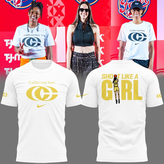 1c. Caitlin Was Here Shirt - Caitlin Clark - Her Logo New White Shirt Indiana Fever WNBA Tshirt