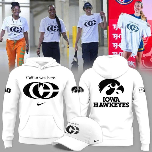 Caitlin Was Here - Caitlin Clark Signature Nike Swoosh Logo Hoodie V5 (White)