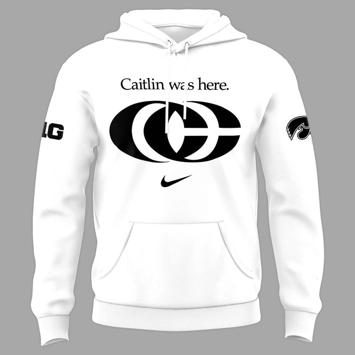 Caitlin Was Here - Caitlin Clark Signature Nike Swoosh Logo Hoodie V6 (White)